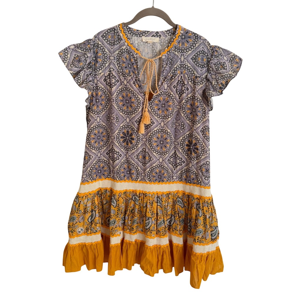 Forever That Girl Anthropologie Mixed Print Ruffle Boho Mini Dress Large
